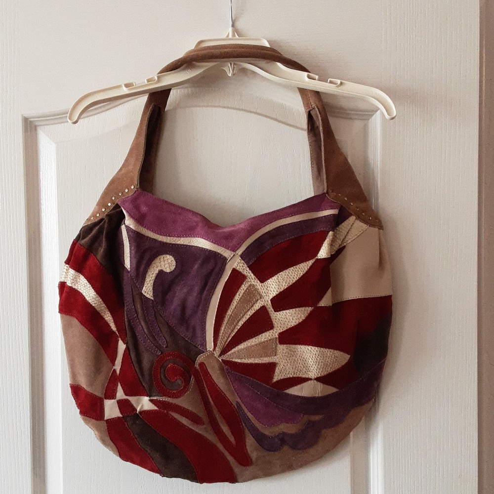 Lucky Brand Butterfly Patchwork Suede Hobo Shoulder Bag